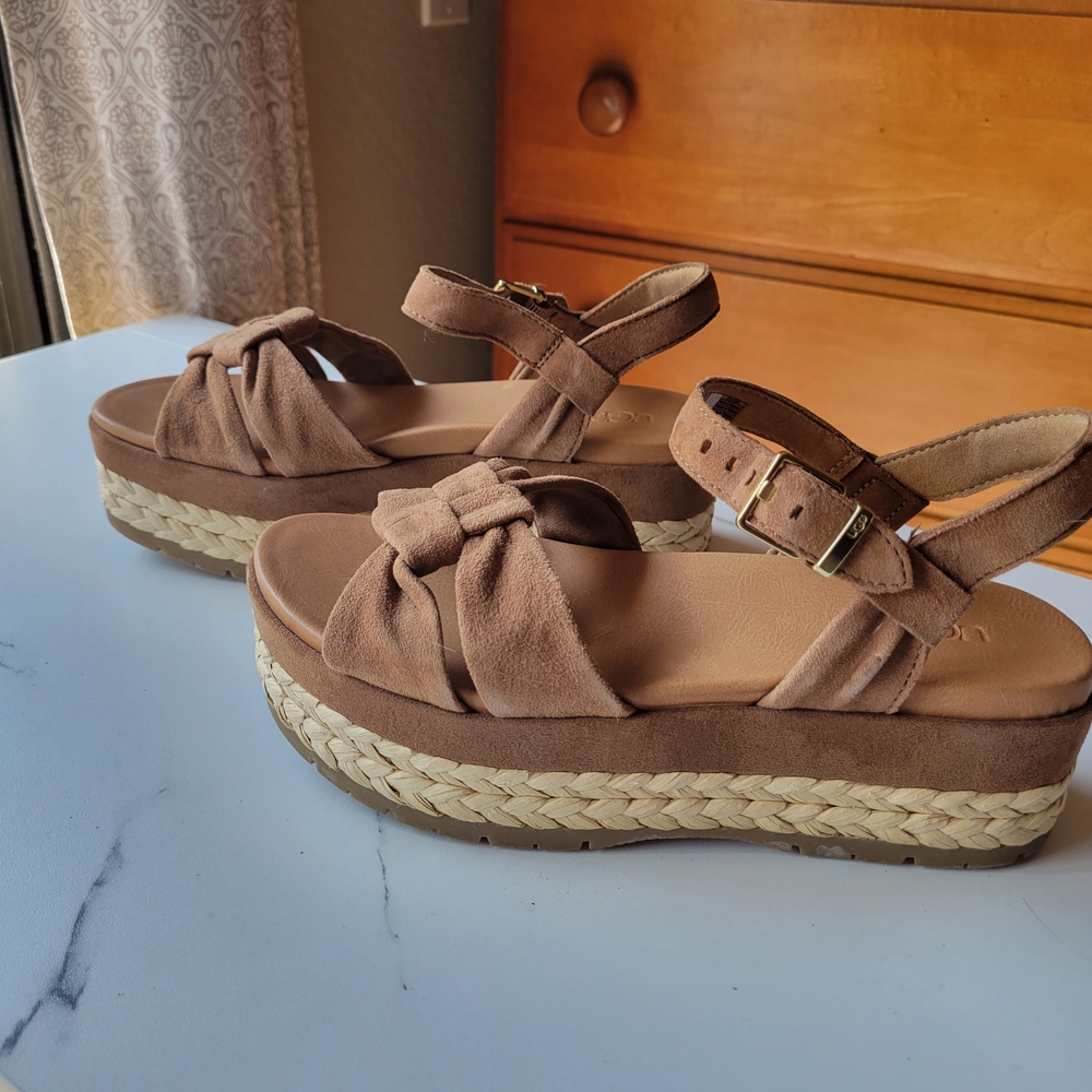 UGG Brown Espadrille Platform Shoes with Knotted Straps